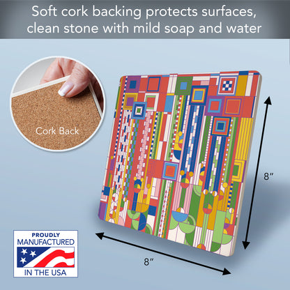 Frank Lloyd Wright Saguaro Design on 8" Square Stone Trivet Manufactured in The USA Heat Tolerant Easily Wipes Clean