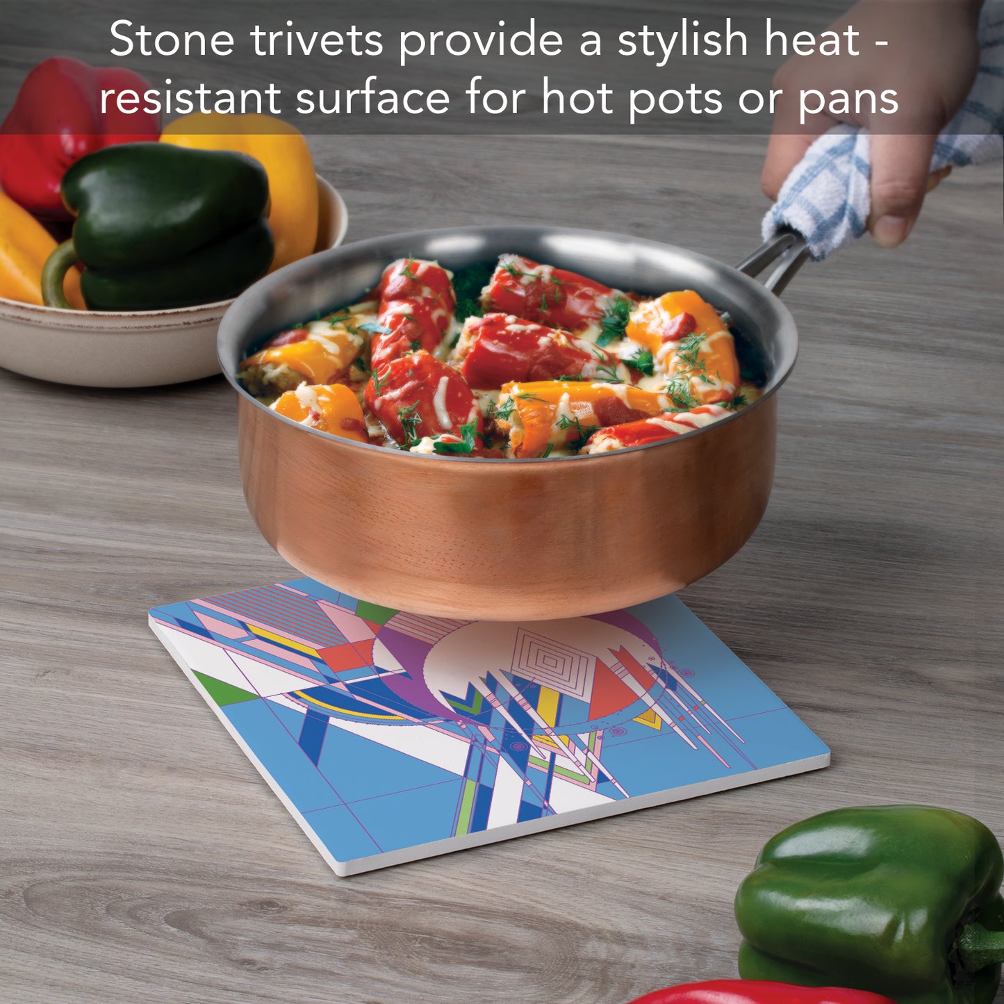 Frank Lloyd Wright Frozen Spheres II Design on 8" Square Stone Trivet Manufactured in The USA Heat Tolerant Easily Wipes Clean