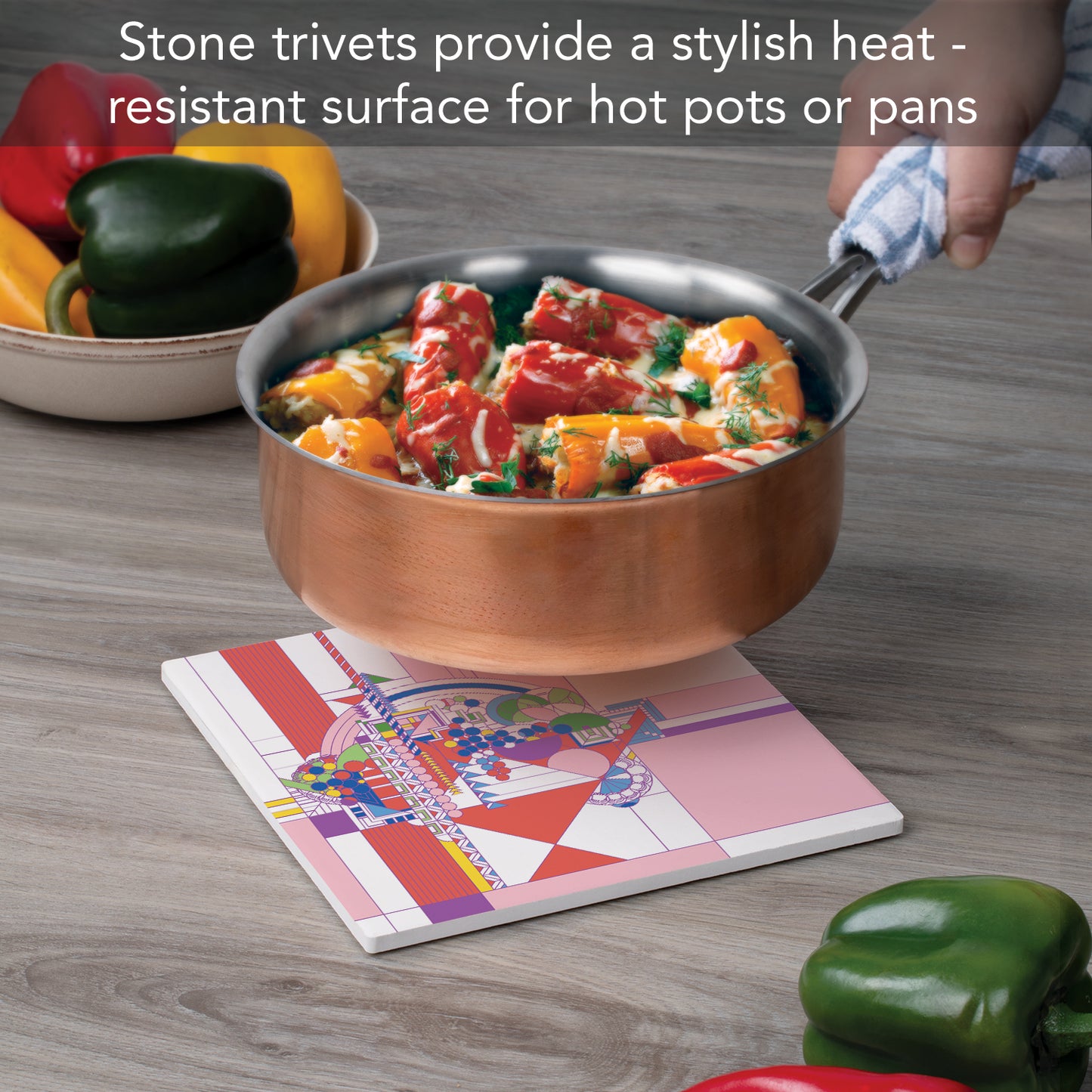 Frank Lloyd Wright May Basket II Design on 8" Square Stone Trivet Manufactured in The USA Heat Tolerant Easily Wipes Clean