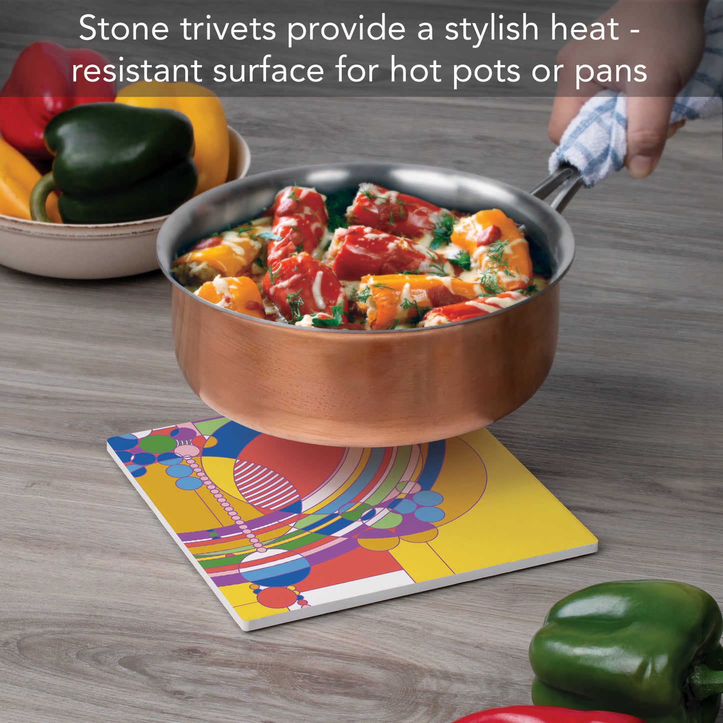 Frank Lloyd Wright March Balloons II Design on 8" Square Stone Trivet Manufactured in The USA Heat Tolerant Easily Wipes Clean