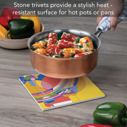 Frank Lloyd Wright March Balloons II Design on 8" Square Stone Trivet Manufactured in The USA Heat Tolerant Easily Wipes Clean