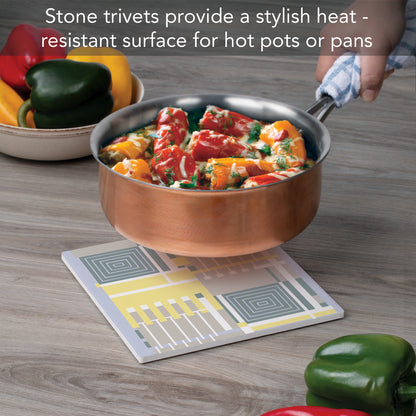 Frank Lloyd Wright's Taliesin Line IV Design on 8" Square Stone Trivet Manufactured in The USA Heat Tolerant Easily Wipes Clean