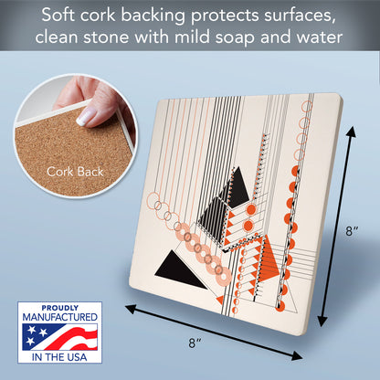 Frank Lloyd Wright Geometric Adornment I on 8" Square Stone Trivet Manufactured in The USA Heat Tolerant Easily Wipes Clean