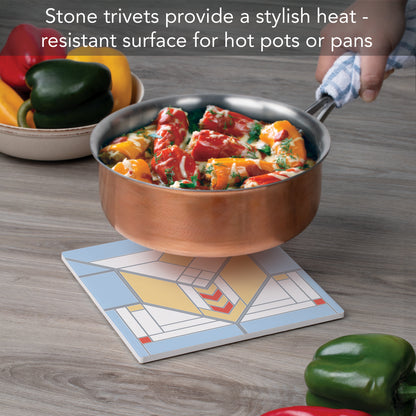 Frank Lloyd Wright's Lake Geneva Design on 8" Square Stone Trivet Manufactured in The USA Heat Tolerant Easily Wipes Clean