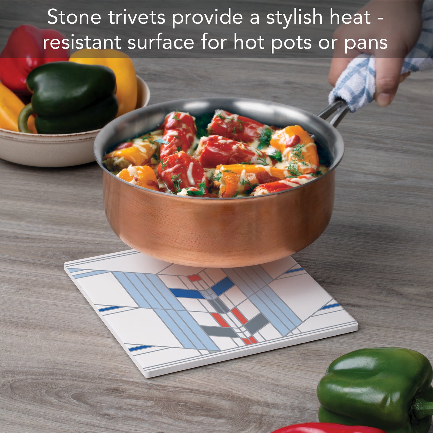 Frank Lloyd Wright's Ennis Design on 8" Square Stone Trivet Manufactured in The USA Heat Tolerant Easily Wipes Clean