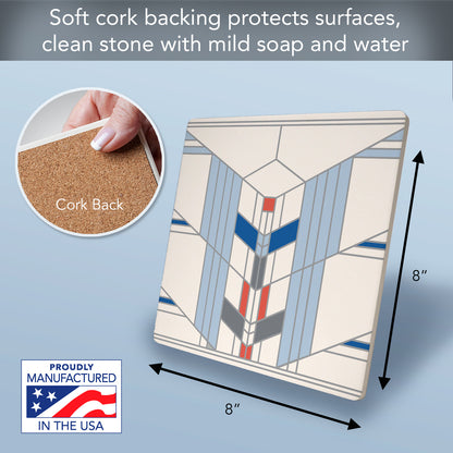 Frank Lloyd Wright's Ennis Design on 8" Square Stone Trivet Manufactured in The USA Heat Tolerant Easily Wipes Clean