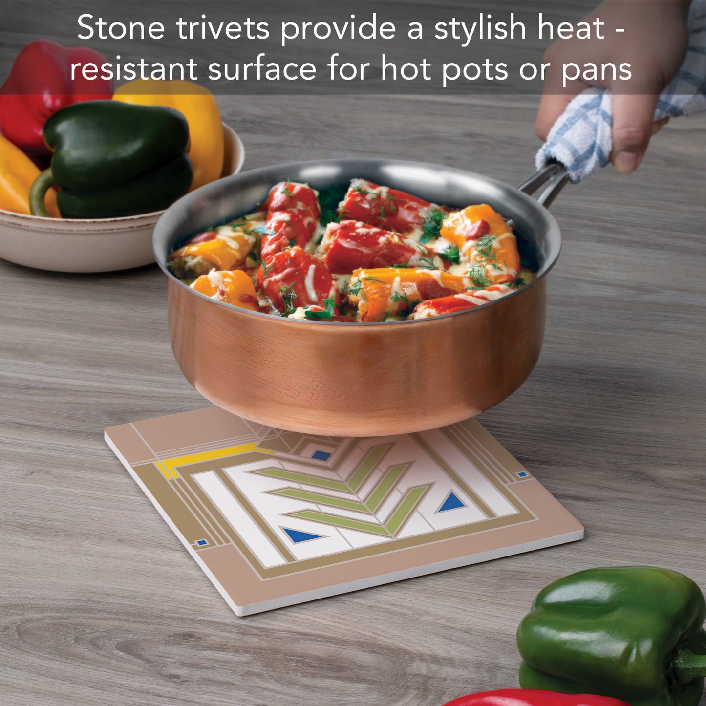 Meyer May Design from F.L.W. Foundation on 8" Square Stone Trivet Manufactured in The USA Heat Tolerant Easily Wipes Clean