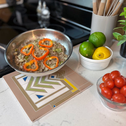 Meyer May Design from F.L.W. Foundation on 8" Square Stone Trivet Manufactured in The USA Heat Tolerant Easily Wipes Clean