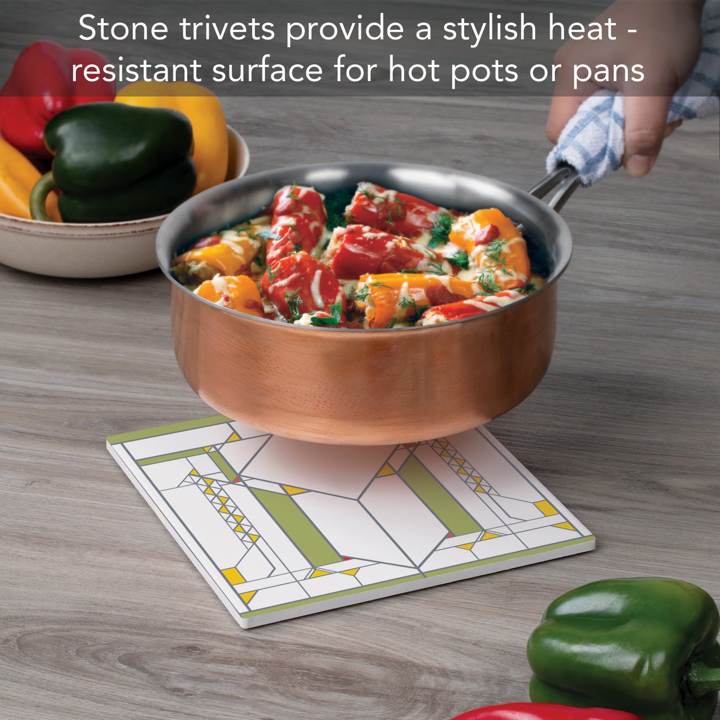 Frank Lloyd Wright's Francis Little Design on 8" Square Stone Trivet Manufactured in The USA Heat Tolerant Easily Wipes Clean
