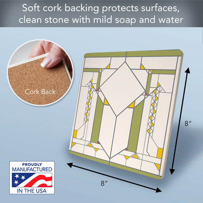 Frank Lloyd Wright's Francis Little Design on 8" Square Stone Trivet Manufactured in The USA Heat Tolerant Easily Wipes Clean