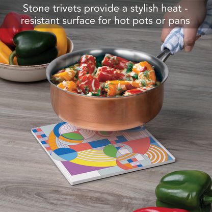 F.L.W. Foundation's Hoffman Rug Design on 8" Square Stone Trivet Manufactured in The USA Heat Tolerant Easily Wipes Clean