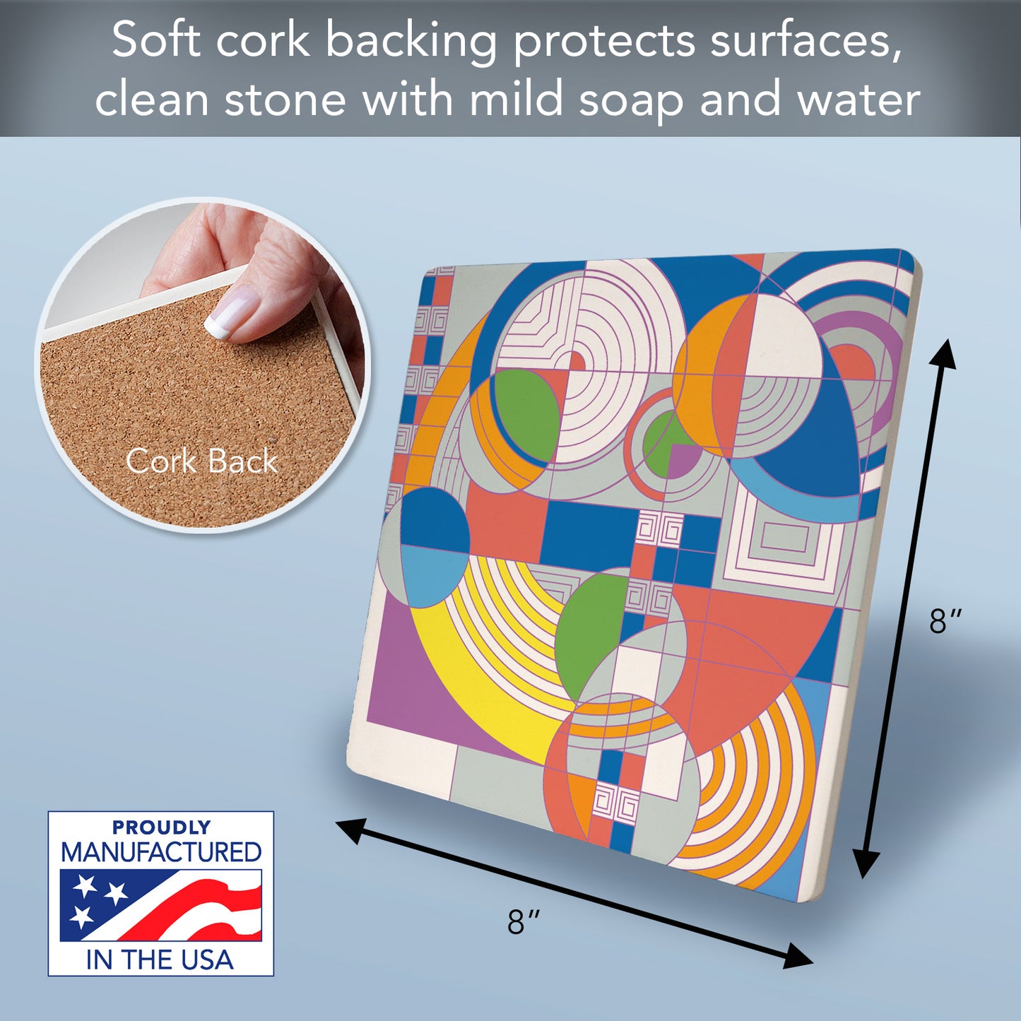F.L.W. Foundation's Hoffman Rug Design on 8" Square Stone Trivet Manufactured in The USA Heat Tolerant Easily Wipes Clean