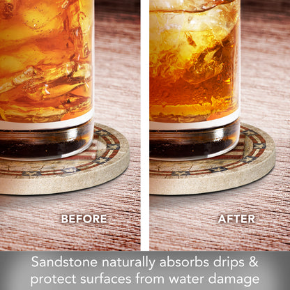 Thirstystone Americana Natural Sandstone Coaster 4 Pack Eco-Friendly, Absorbent, Easily Wipes Clean