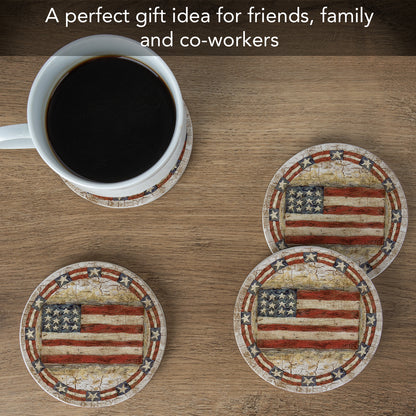 Thirstystone Americana Natural Sandstone Coaster 4 Pack Eco-Friendly, Absorbent, Easily Wipes Clean