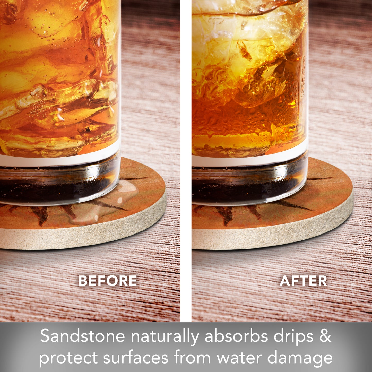 Thirstystone Spiral Sun Natural Sandstone Coaster 4 Pack Eco-Friendly, Absorbent, Easily Wipes Clean