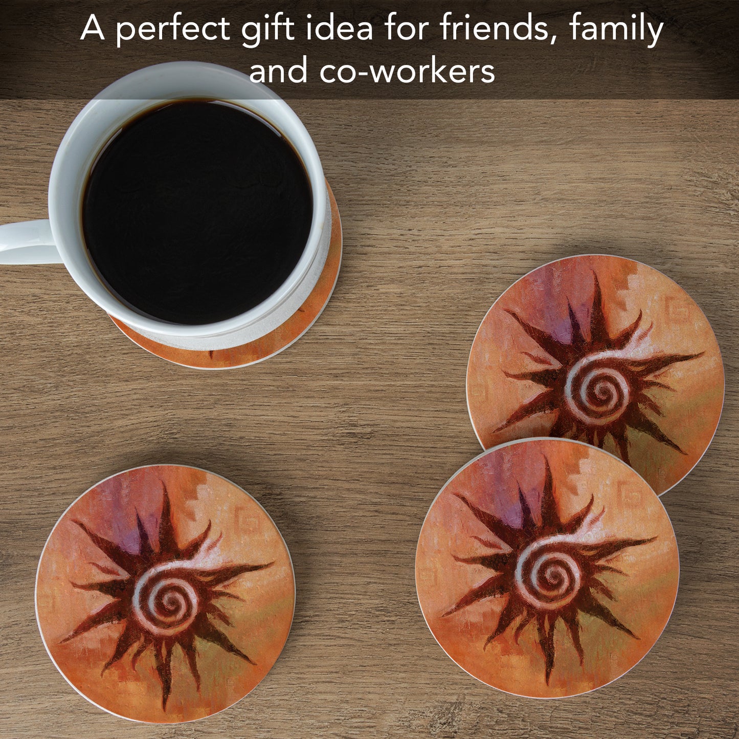 Thirstystone Spiral Sun Natural Sandstone Coaster 4 Pack Eco-Friendly, Absorbent, Easily Wipes Clean