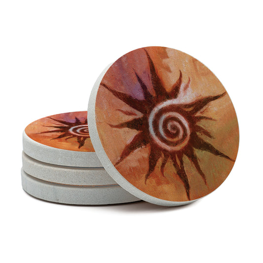 Thirstystone Spiral Sun 4 Pack Natural Sandstone Coaster 4" Round