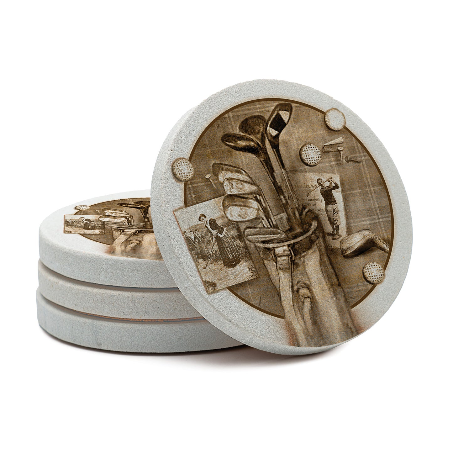 Thirstystone Golf Treasures 4 Pack Natural Sandstone Coasters 4" Round