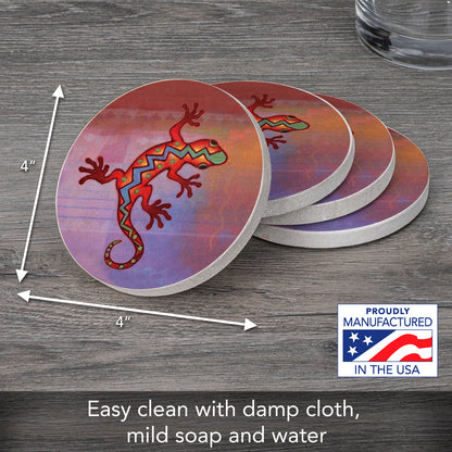 Thirstystone Gecko Natural Sandstone Coaster 4 Pack Eco-Friendly, Absorbent, Easily Wipes Clean