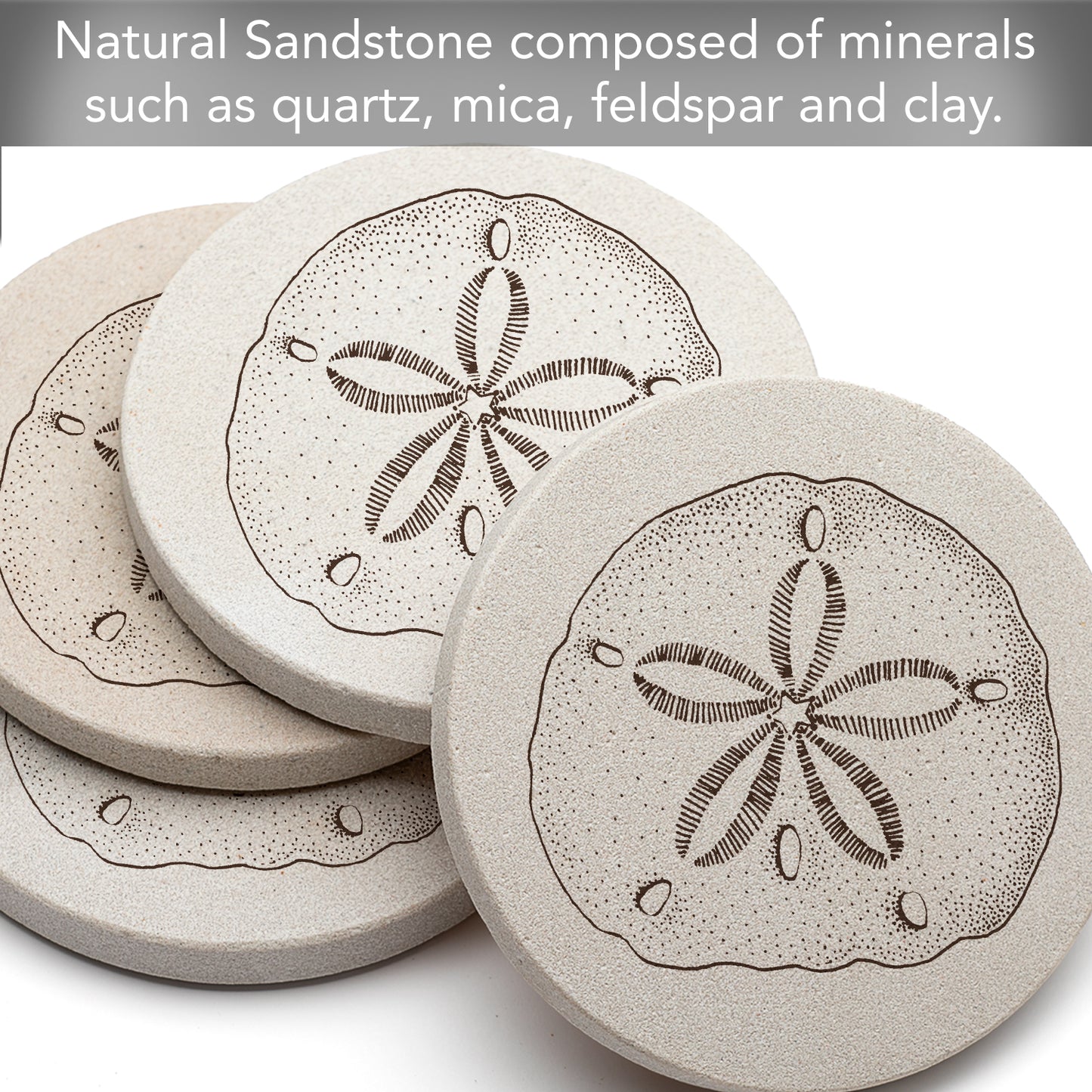Thirstystone Sand Dollar 4 Pack Round Natural Sandstone Coasters with Protective Cork Backing Manufactured in The USA