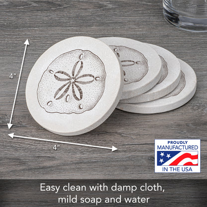 Thirstystone Sand Dollar 4 Pack Round Natural Sandstone Coasters with Protective Cork Backing Manufactured in The USA