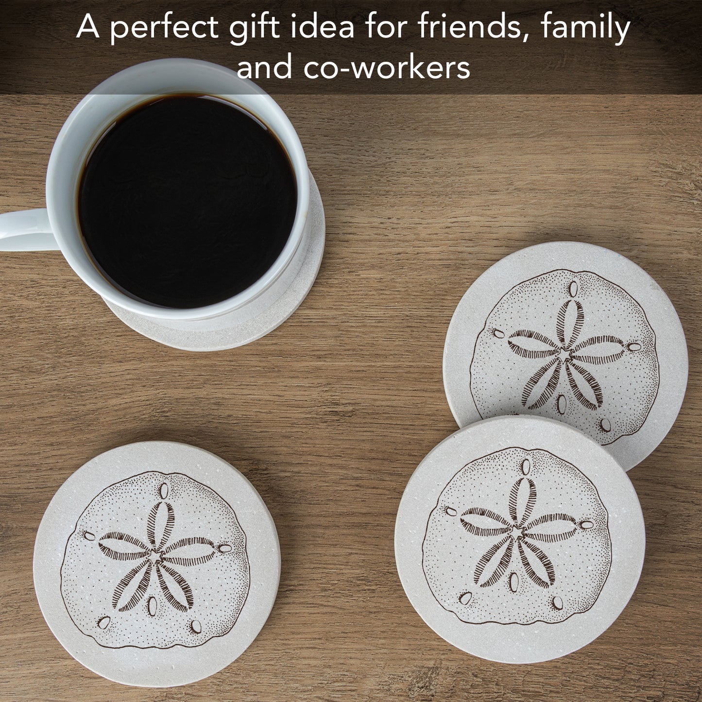 Thirstystone Sand Dollar 4 Pack Round Natural Sandstone Coasters with Protective Cork Backing Manufactured in The USA