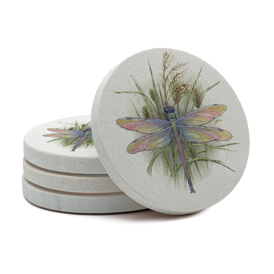 Thirstystone Dragonfly 4 Pack Round Natural Sandstone Coasters 4" Round