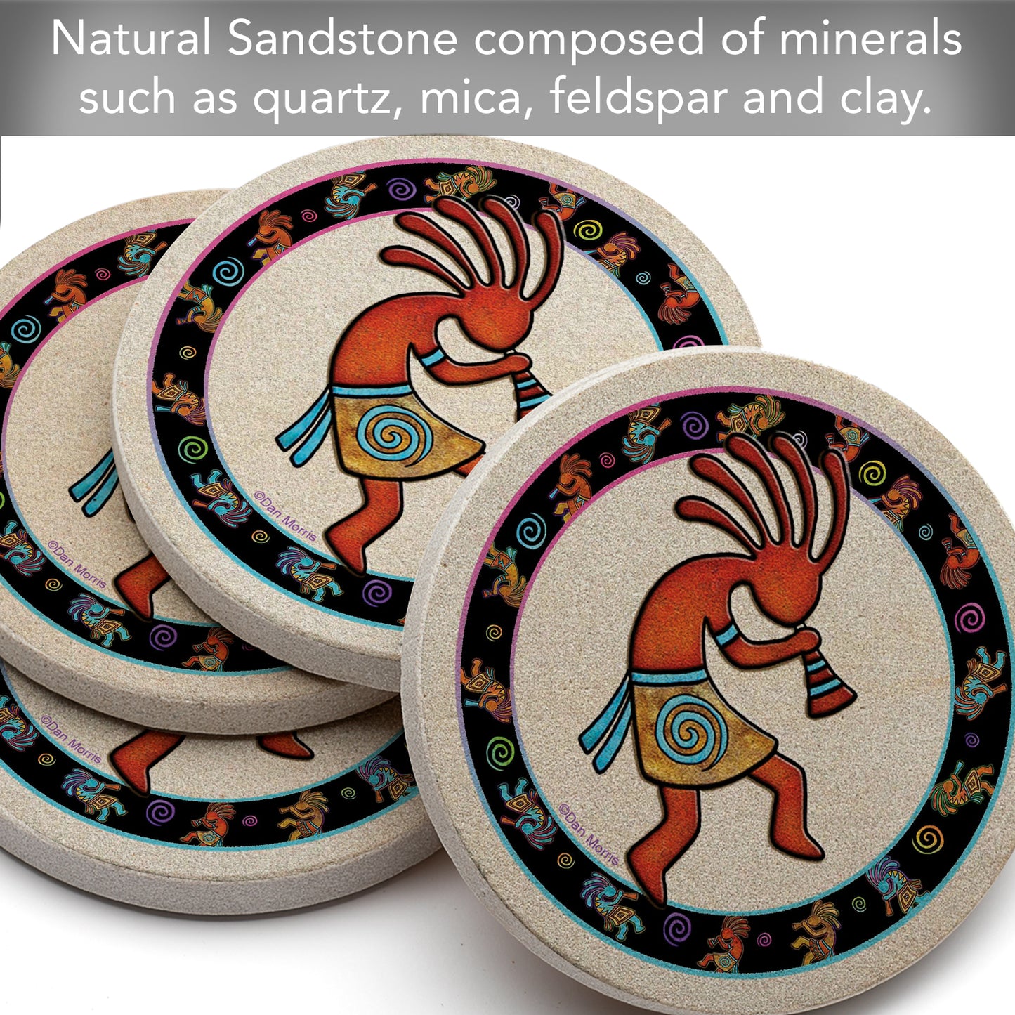 Thirstystone Kokopelli Toss Natural Sandstone Coaster 4 Pack Eco-Friendly, Absorbent, Easily Wipes Clean