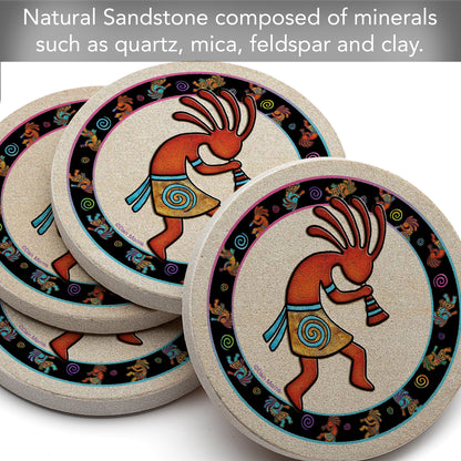 Thirstystone Kokopelli Toss Natural Sandstone Coaster 4 Pack Eco-Friendly, Absorbent, Easily Wipes Clean