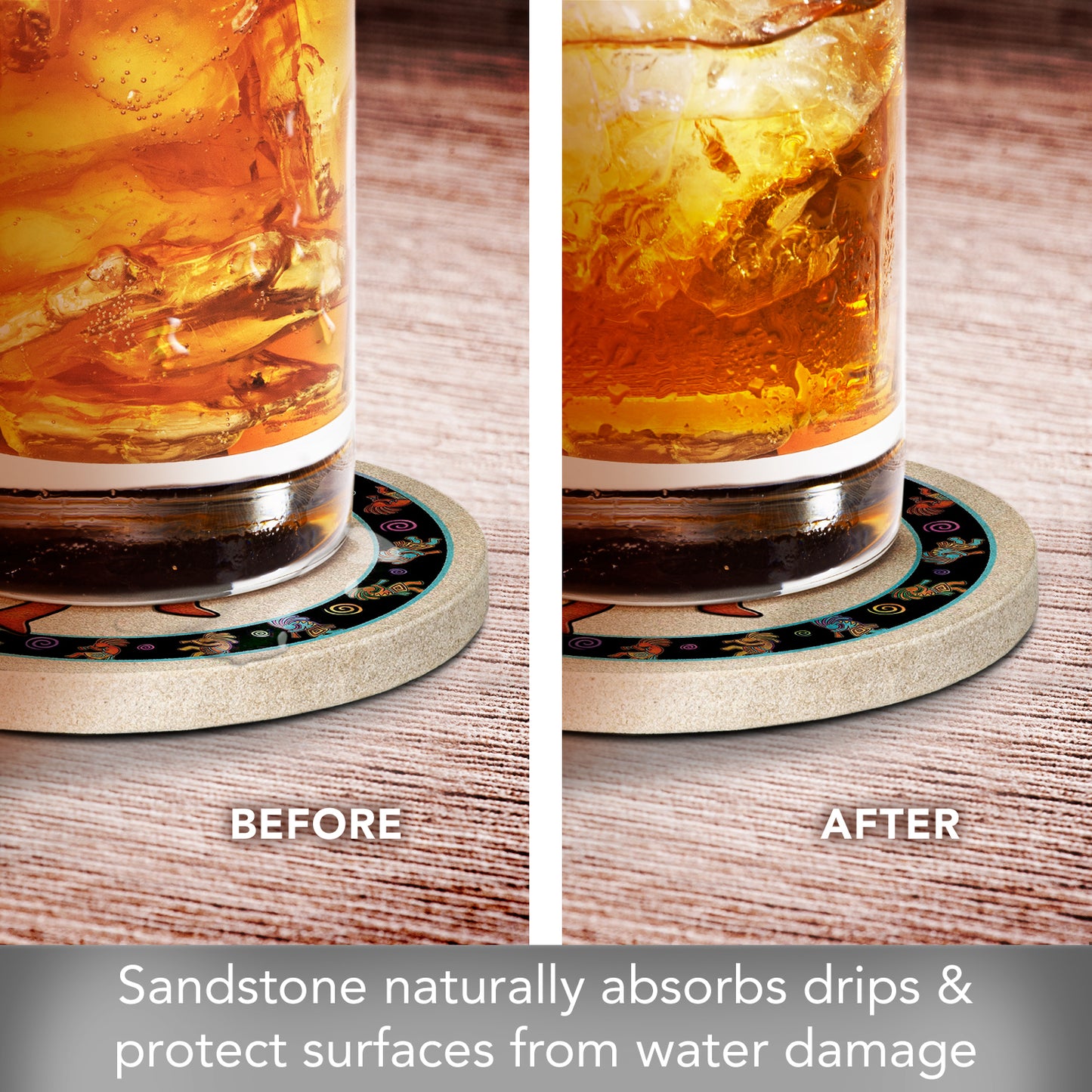 Thirstystone Kokopelli Toss Natural Sandstone Coaster 4 Pack Eco-Friendly, Absorbent, Easily Wipes Clean