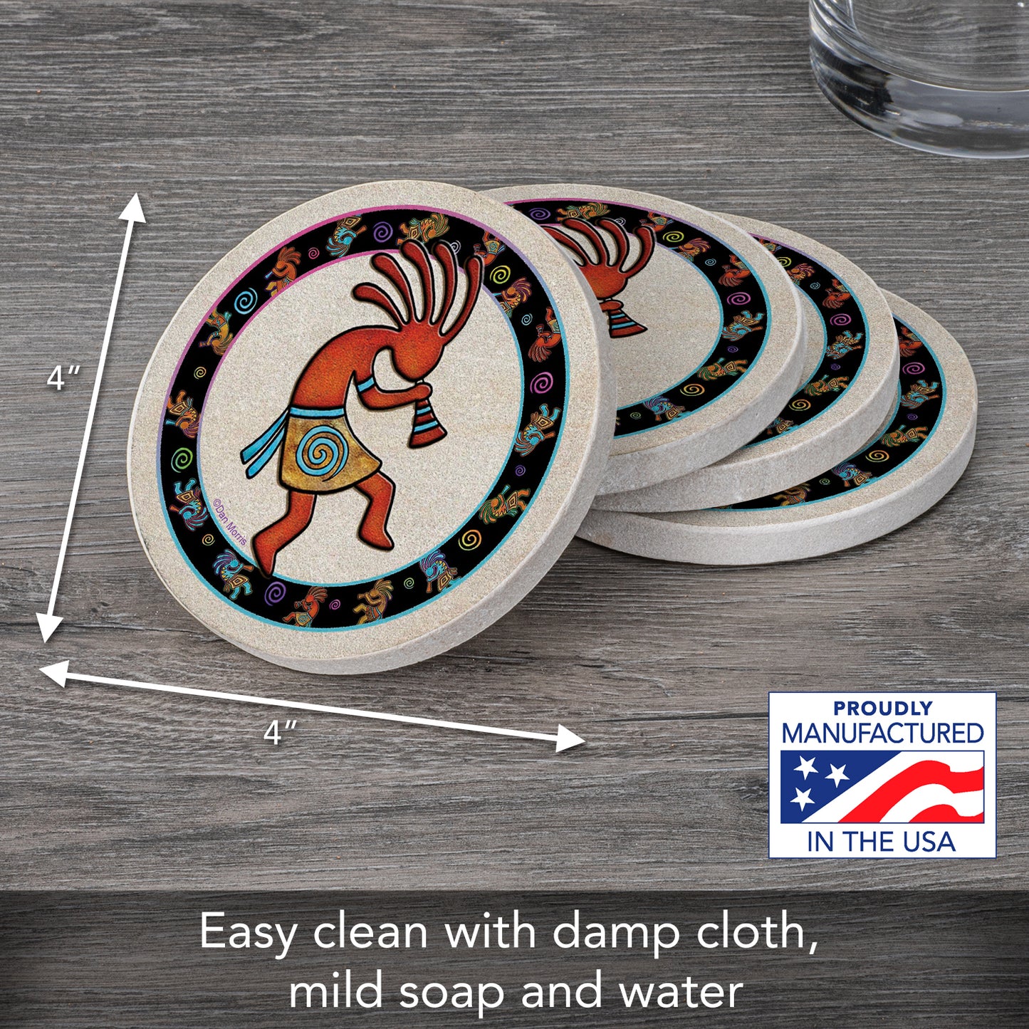 Thirstystone Kokopelli Toss Natural Sandstone Coaster 4 Pack Eco-Friendly, Absorbent, Easily Wipes Clean