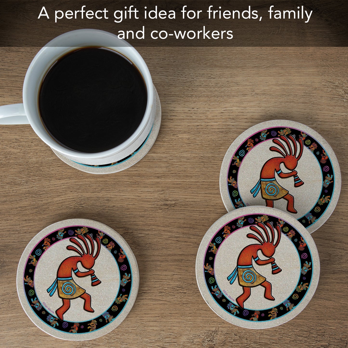 Thirstystone Kokopelli Toss Natural Sandstone Coaster 4 Pack Eco-Friendly, Absorbent, Easily Wipes Clean