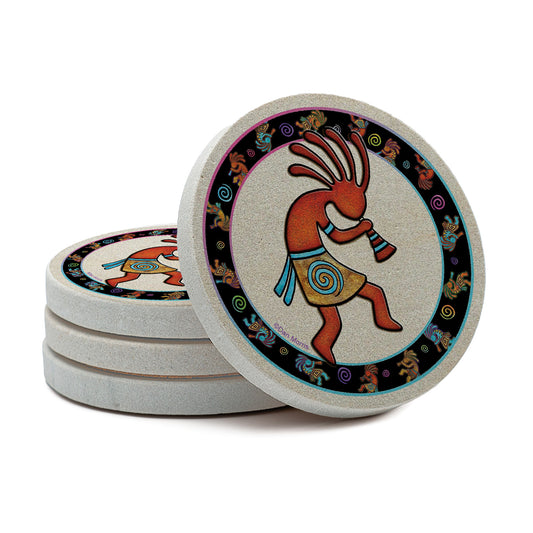 Thirstystone Kokopelli Toss 4 Pack Natural Sandstone Coasters 4" Round