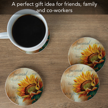 Thirstystone Sunflower II Natural Sandstone Coaster 4 Pack Eco-Friendly, Absorbent, Easily Wipes Clean