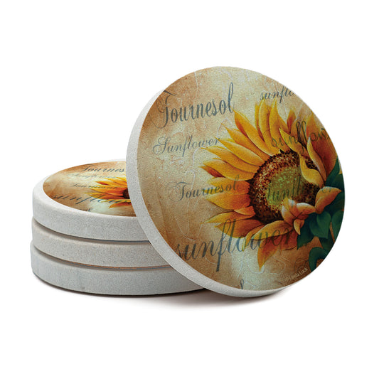 Thirstystone Sunflower II 4 Pack Natural Sandstone Coaster 4" Round