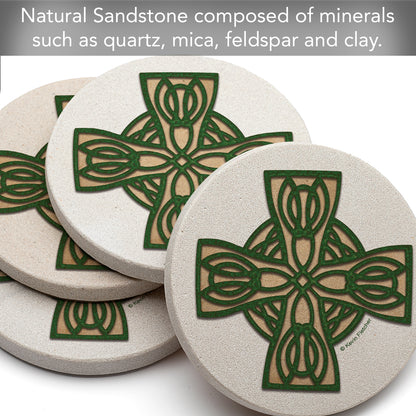 Thirstystone Celtic Cross Natural Sandstone Coaster 4 Pack Eco-Friendly, Absorbent, Easily Wipes Clean