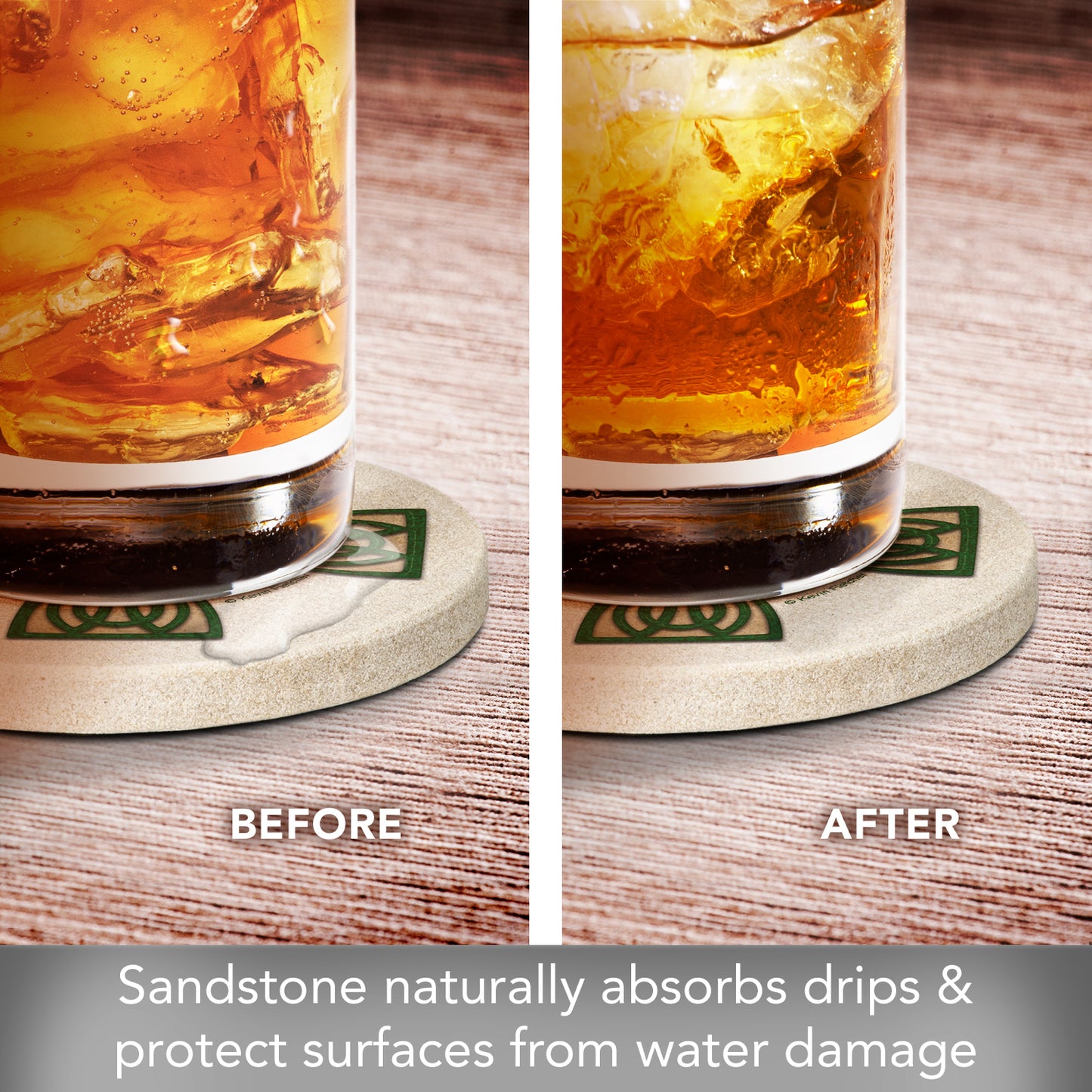 Thirstystone Celtic Cross Natural Sandstone Coaster 4 Pack Eco-Friendly, Absorbent, Easily Wipes Clean