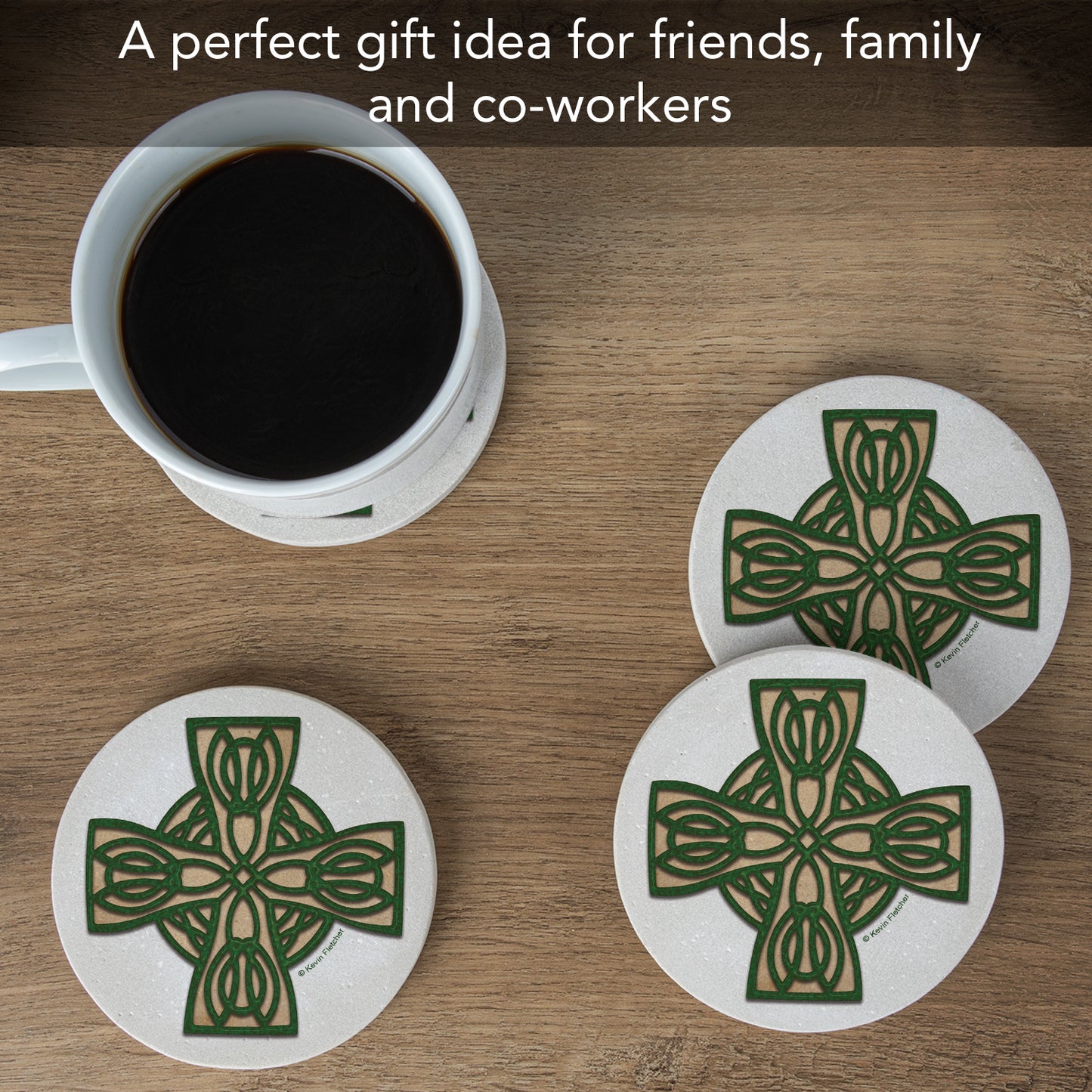 Thirstystone Celtic Cross Natural Sandstone Coaster 4 Pack Eco-Friendly, Absorbent, Easily Wipes Clean