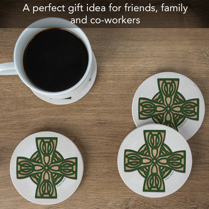 Thirstystone Celtic Cross Natural Sandstone Coaster 4 Pack Eco-Friendly, Absorbent, Easily Wipes Clean