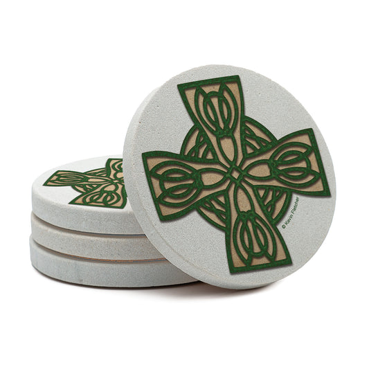 Thirstystone Celtic Cross 4 Pack Natural Sandstone Coasters 4" Round
