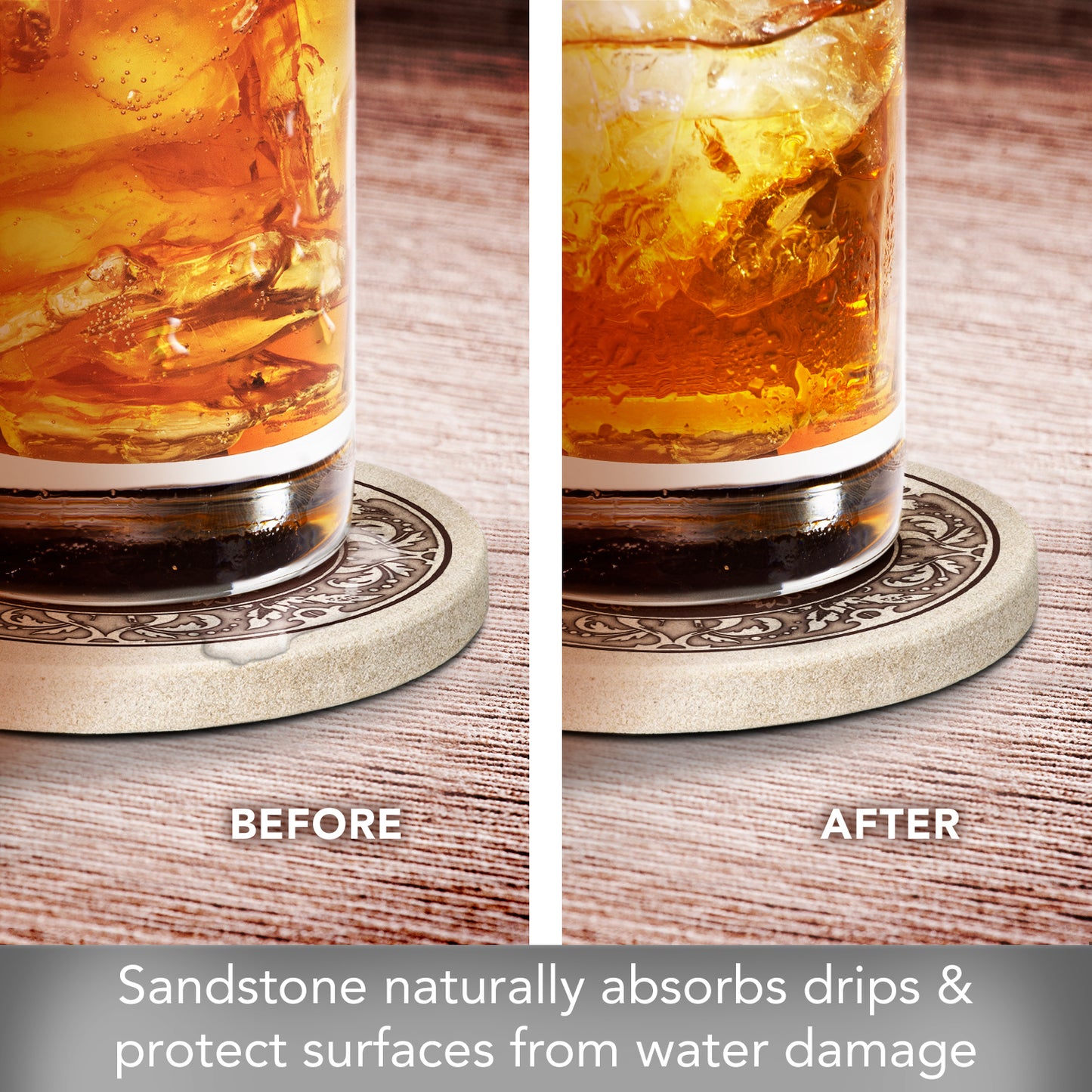 Thirstystone 4 Pack Monogram Natural Sandstone Coasters 4" Diameter