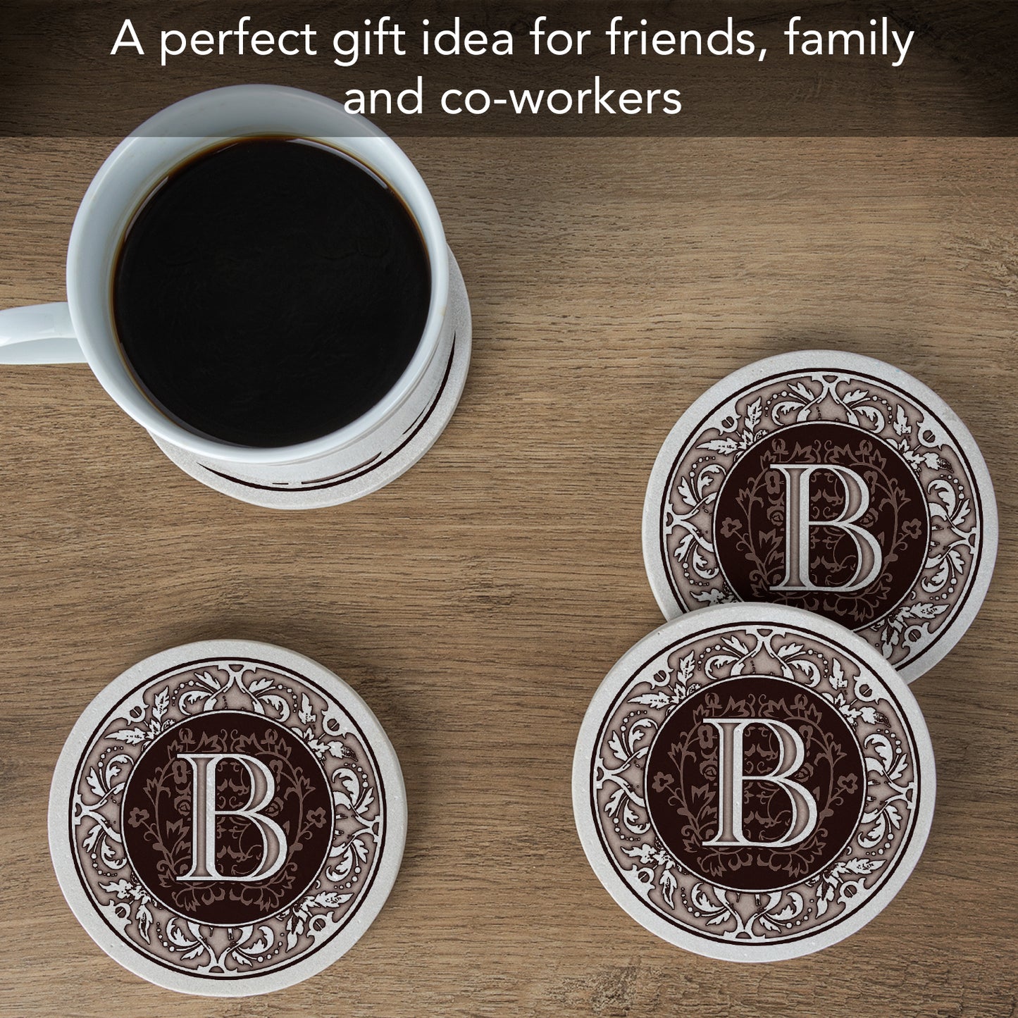Thirstystone 4 Pack Monogram Letter B Sandstone Coasters in Bronze Iron Ram Coaster Holder