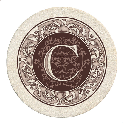 Thirstystone 4 Pack Monogram Letter C Sandstone Coasters in Bronze Iron Ram Coaster Holder