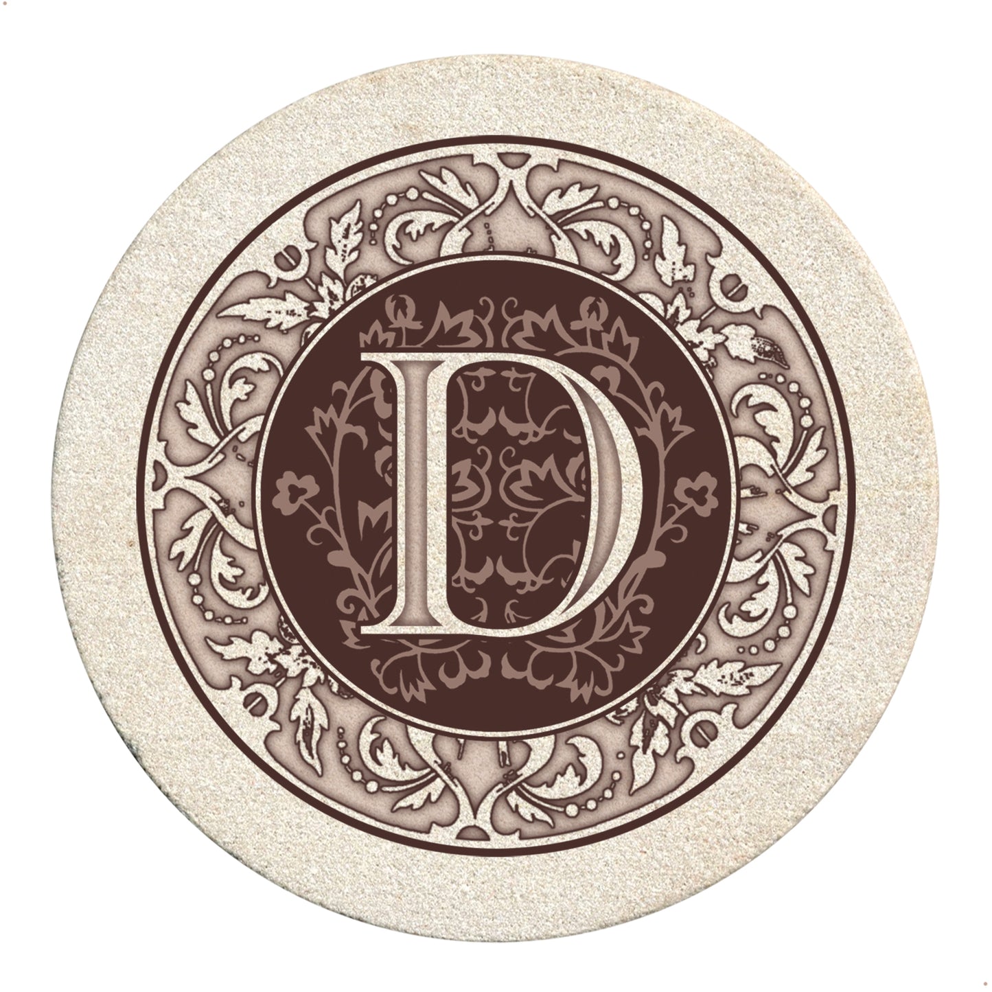 Thirstystone 4 Pack Monogram Letter D Sandstone Coasters in Bronze Iron Ram Coaster Holder