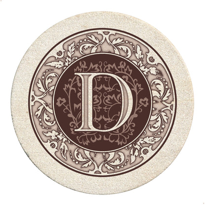 Thirstystone 4 Pack Monogram Letter D Sandstone Coasters in Bronze Iron Ram Coaster Holder