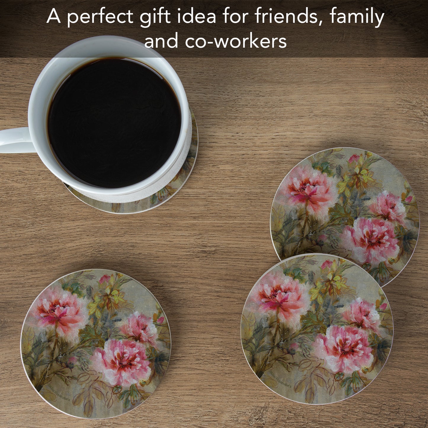 Thirstystone Paeona II Natural Sandstone Coaster 4 Pack Eco-Friendly, Absorbent, Easily Wipes Clean