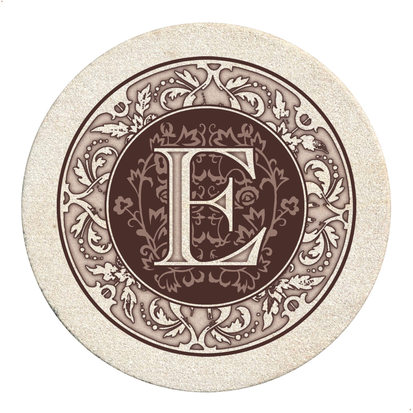 Thirstystone 4 Pack Monogram Letter E Sandstone Coasters in Bronze Iron Ram Coaster Holder 4.75" x 4.38" x 2.75"