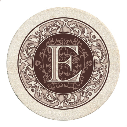 Thirstystone 4 Pack Monogram Letter E Sandstone Coasters in Bronze Iron Ram Coaster Holder 4.75" x 4.38" x 2.75"