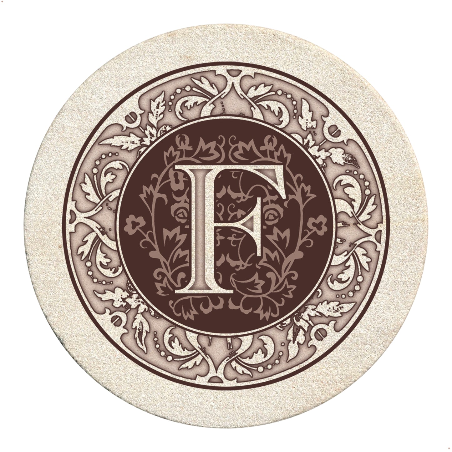 Thirstystone 4 Pack Monogram Letter F Sandstone Coasters in Bronze Iron Ram Coaster Holder 4.75" x 4.38" x 2.75"