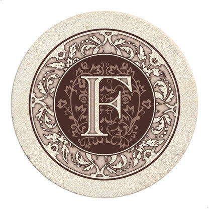 Thirstystone 4 Pack Monogram Letter F Sandstone Coasters in Bronze Iron Ram Coaster Holder 4.75" x 4.38" x 2.75"
